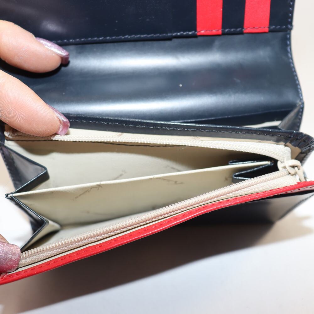 Kitamura Japan Leather Bifold Wallet Navy w/ Red Trim – Coin Zip & Card Slots - Picture 6 of 6